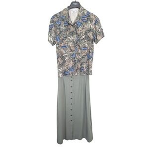 Vintage Anna and Frank 100% Silk 2-Piece Midi Skirt Set Floral‎ Size M